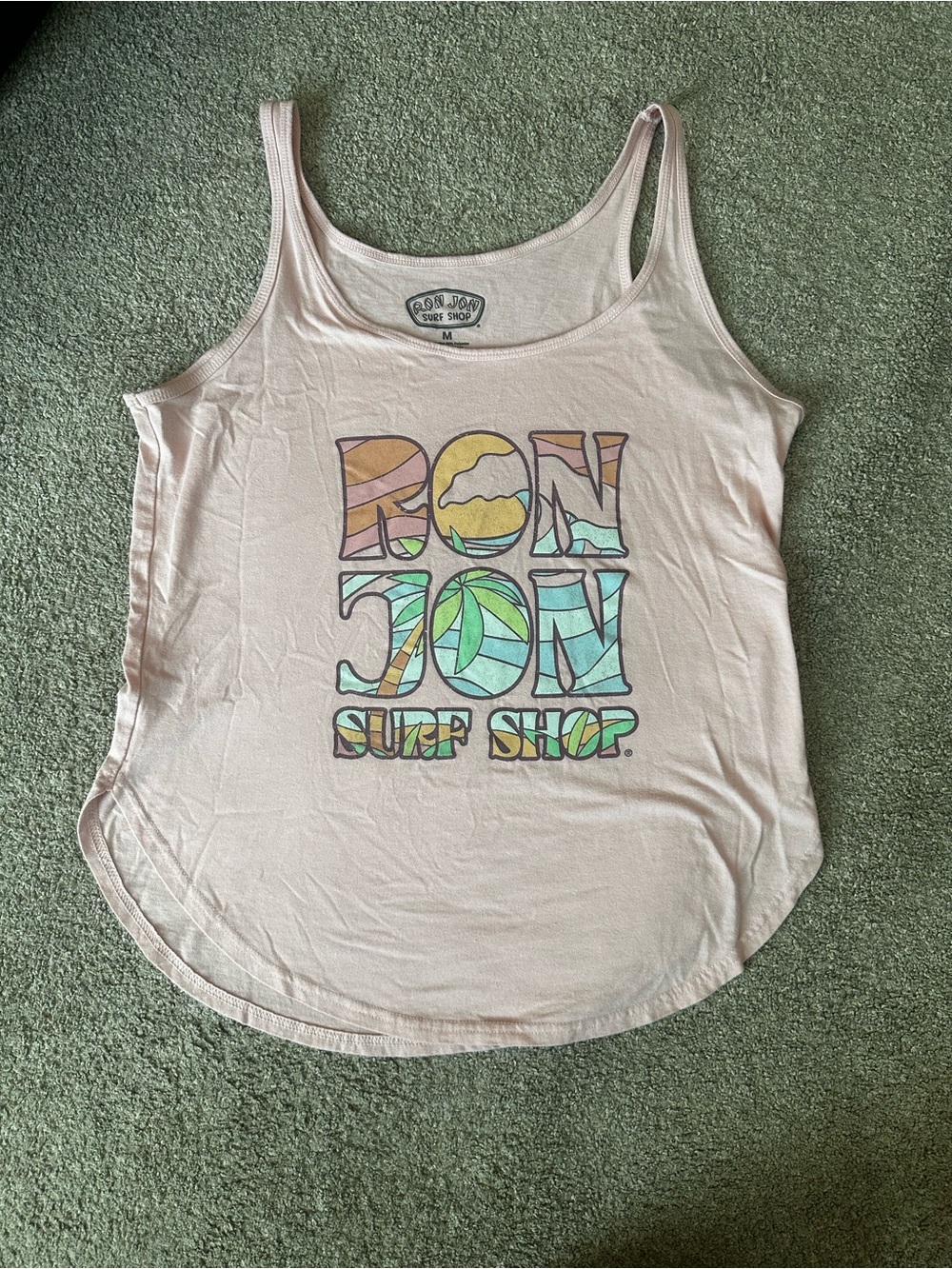 Ron Jon Pale Pink Graphic Tank with Multicolor Surf Logo